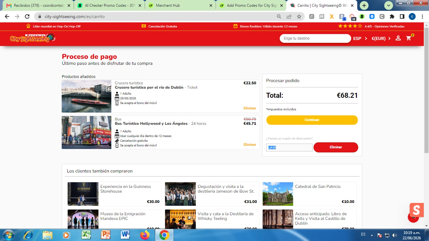 Verification screenshot for 10% Off Los Angeles at City Sightseeing - 6d ago