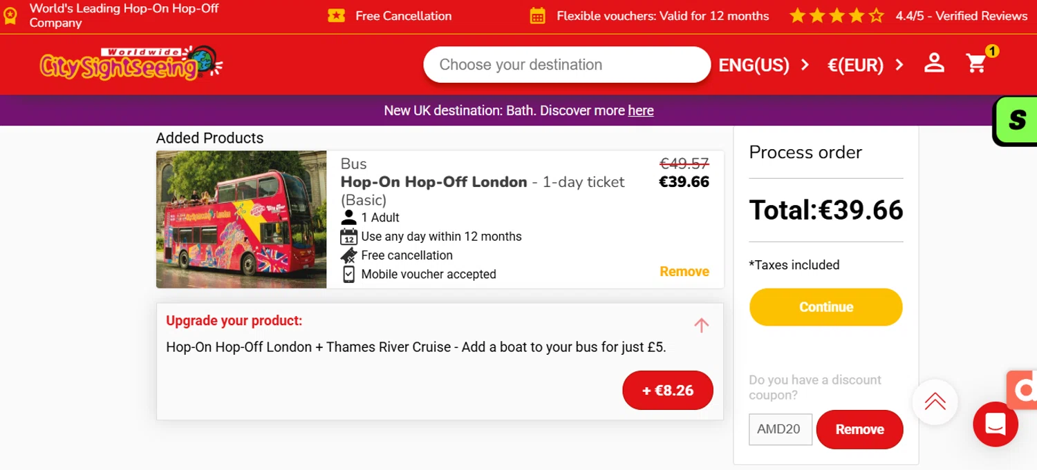 Verification screenshot for 20% Off Storewide at City Sightseeing - 3mo ago