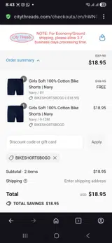 BIKESHORTSBOGO coupon verification screenshot