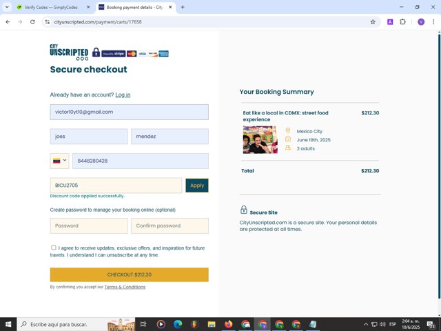 City Unscripted checkout page showing City Unscripted promo code box | Screenshot taken by SimplyCodes community member on Jun 10, 2025