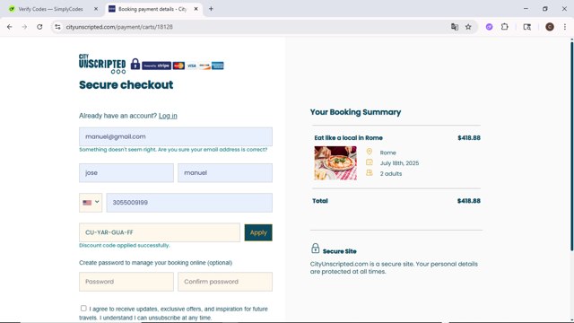 City Unscripted checkout page showing City Unscripted promo code box | Screenshot taken by SimplyCodes community member on Jul 9, 2025