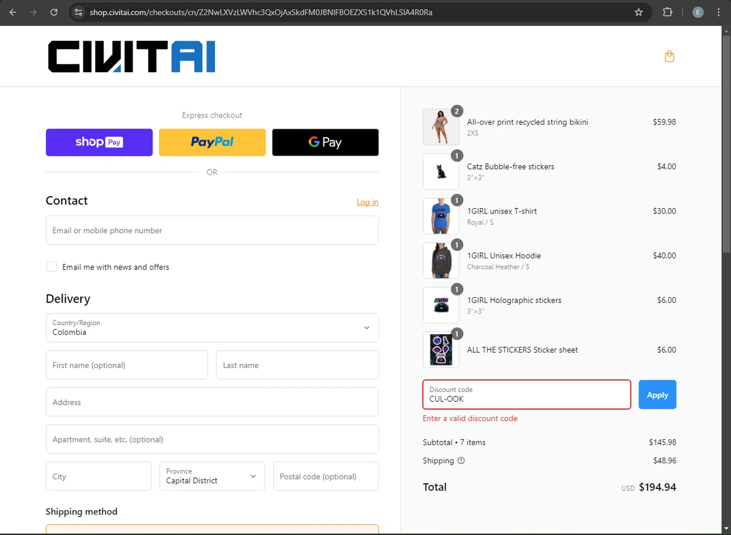 Civitai promo code screenshot showing code CUL-OOK applied at Civitai checkout page. Uploaded by SimplyCodes community member ExtraordinaryMonarch4598 on Dec 31, 2024
