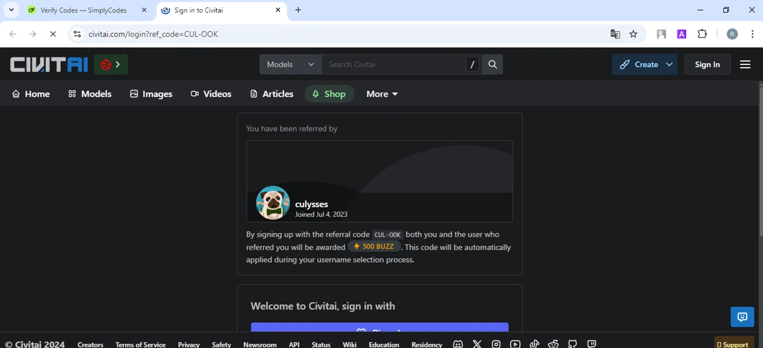 Civitai promo code screenshot showing code CUL-OOK applied at Civitai checkout page. Uploaded by SimplyCodes community member ExtraordinarySleuth3936 on Dec 31, 2024