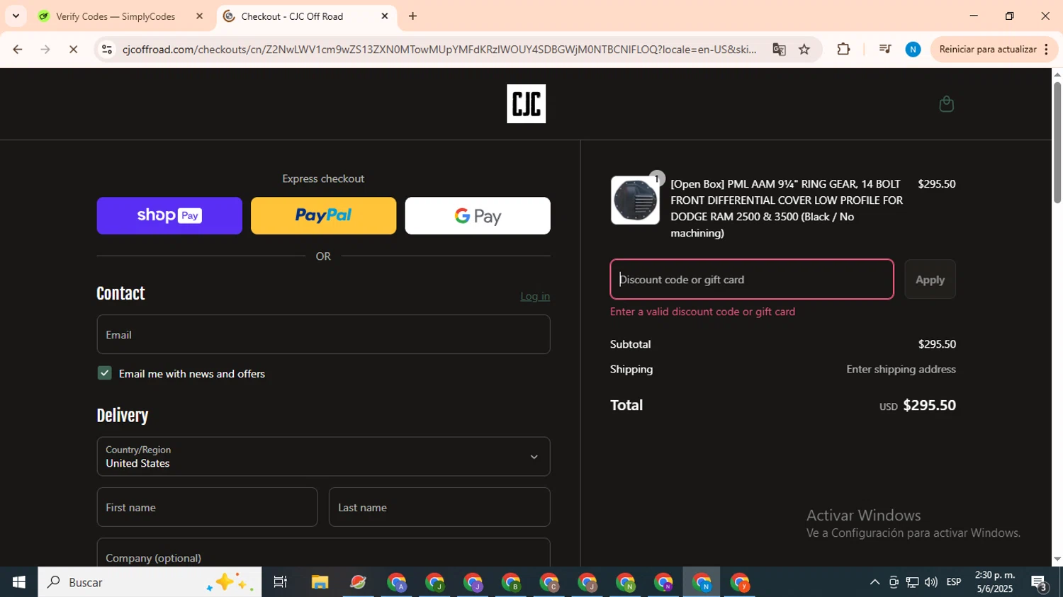 CJC Off Road discount code screenshot showing code OPENBOX applied at CJC Off Road checkout page. Uploaded by SimplyCodes community member CoinHawk678 on Jun 5, 2025
