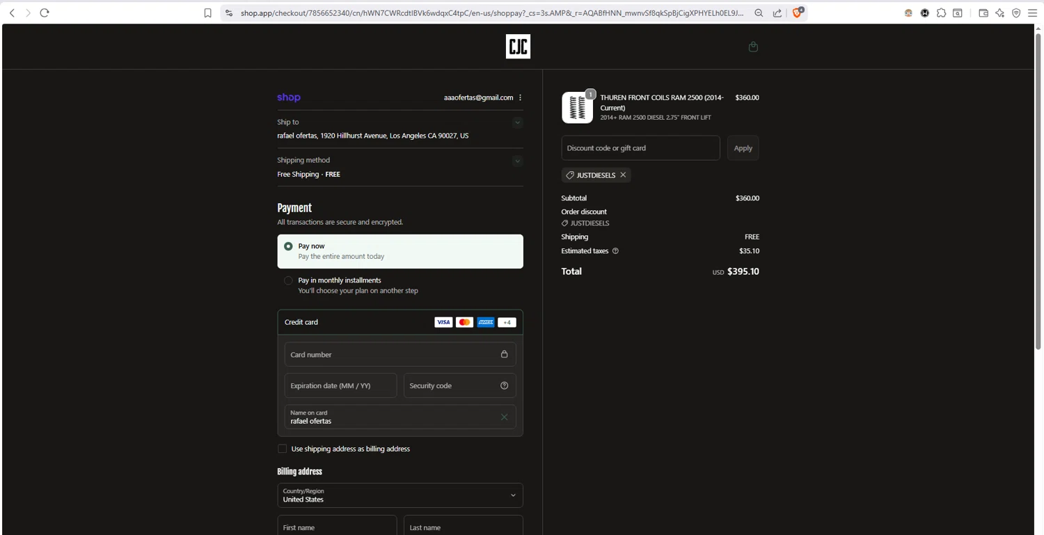 CJC Off Road checkout page showing CJC Off Road discount code box | Screenshot taken by SimplyCodes community member on Jan 4, 2026