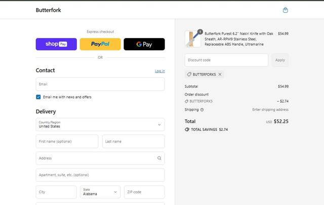 CJRB Cutlery checkout page showing CJRB Cutlery promo code box | Screenshot taken by SimplyCodes community member on Aug 6, 2025
