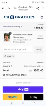 CK Bradley coupon verification screenshot