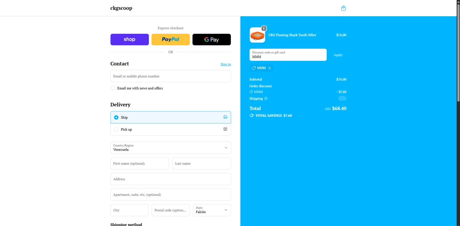 CKG Scoop promo code screenshot showing code MMM applied at CKG Scoop checkout page. Uploaded by SimplyCodes community member Carlosramirez09 on Oct 28, 2025