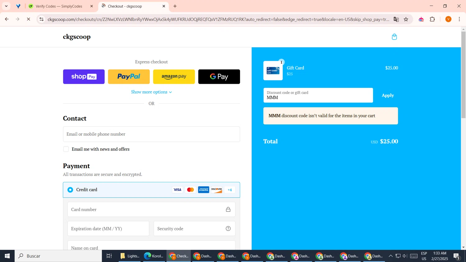 CKG Scoop promo code screenshot showing code MMM applied at CKG Scoop checkout page. Uploaded by SimplyCodes community member GoldDefender8866 on Feb 27, 2025
