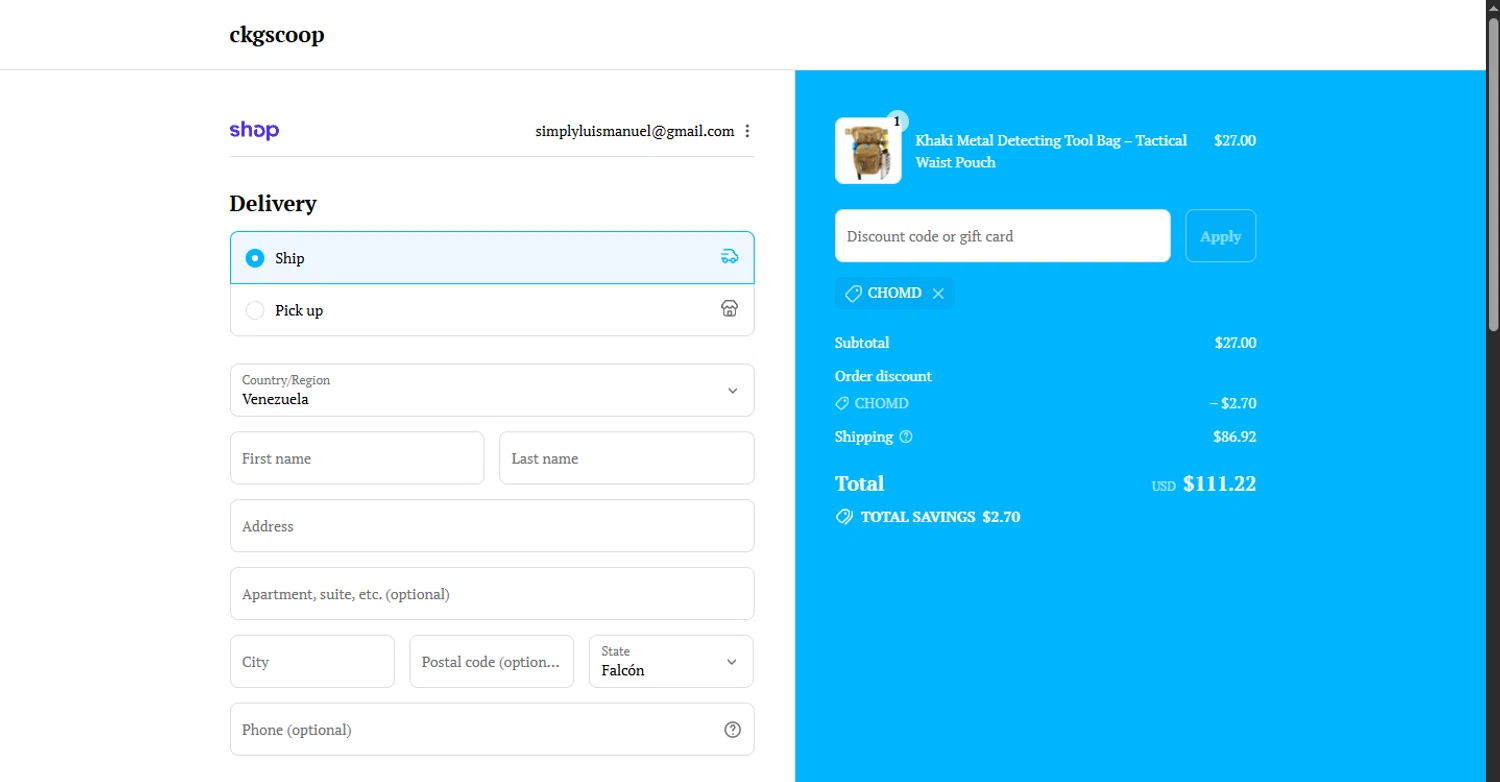CKG Scoop promo code screenshot showing code CHOMD applied at CKG Scoop checkout page. Uploaded by SimplyCodes community member WoskalJR on Sep 9, 2025