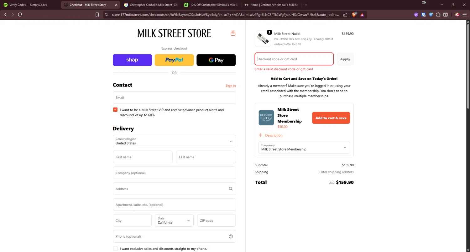 Christopher Kimball's Milk Street promo code screenshot showing code XMAS30 applied at Christopher Kimball's Milk Street checkout page. Uploaded by SimplyCodes community member Tenmyoldy on Dec 19, 2025
