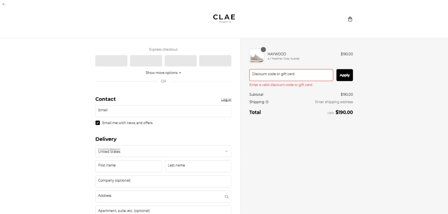 Clae discount code screenshot showing code CLAE15 applied at Clae checkout page. Uploaded by SimplyCodes community member PennyRanger8219 on Feb 9, 2025