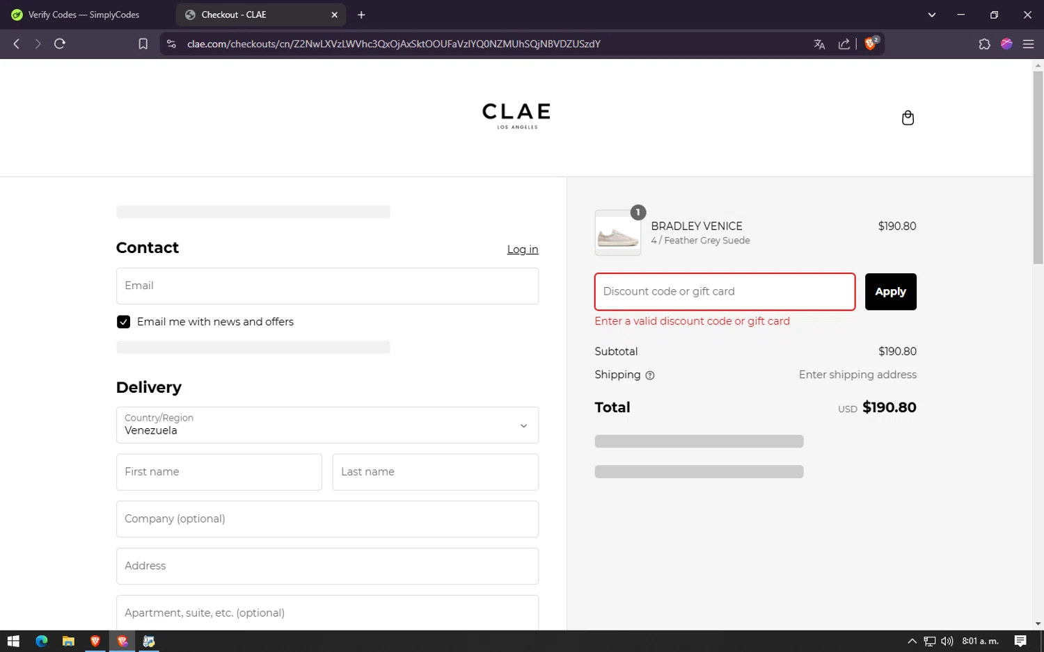 Clae discount code screenshot showing code CLAE15 applied at Clae checkout page. Uploaded by SimplyCodes community member lareinadecupones on Feb 9, 2025