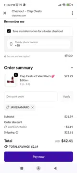 Javieramaro coupon verification screenshot