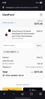 Welcome15 coupon verification screenshot