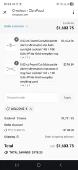 Welcome15 coupon verification screenshot