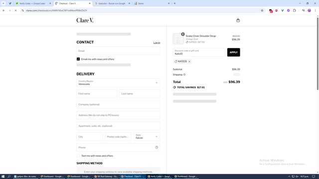 Clare V. checkout page showing Clare V. promo code box | Screenshot taken by SimplyCodes community member on Aug 17, 2025