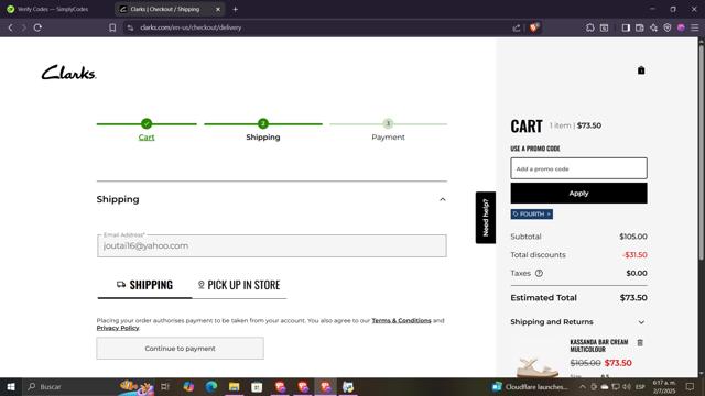 Clark's checkout page showing Clark's promo code box | Screenshot taken by SimplyCodes community member on Jul 2, 2025