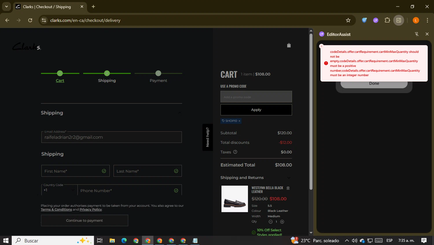 Clark's checkout page showing Clark's promo code box | Screenshot taken by SimplyCodes community member on Feb 24, 2026