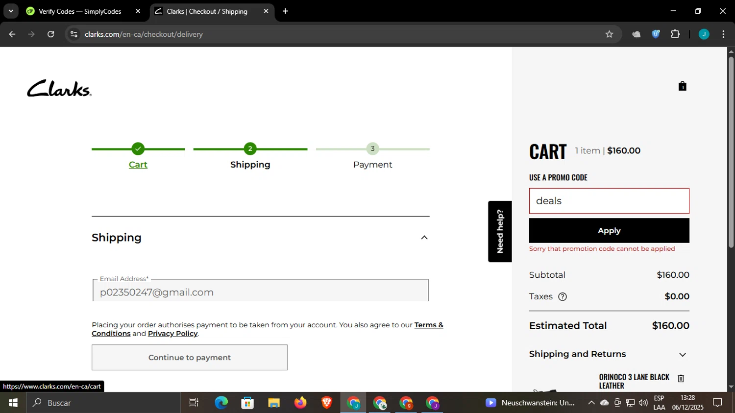 Clark's promo code screenshot showing code deals applied at Clark's checkout page. Uploaded by SimplyCodes community member WonderCaptain6926 on Dec 6, 2025