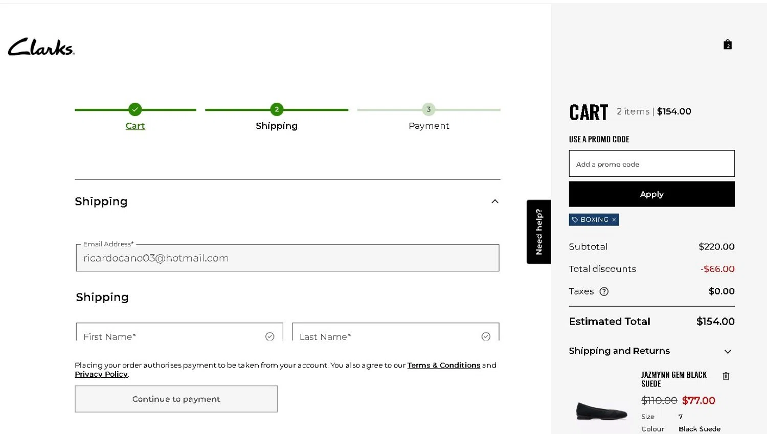 Clark's promo code screenshot showing code boxing applied at Clark's checkout page. Uploaded by SimplyCodes community member LAMINEJAMAL on Dec 24, 2025