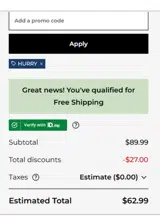 Hurry coupon verification screenshot