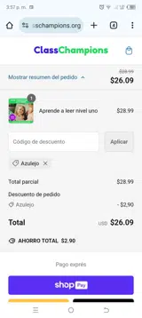 Azulejo coupon verification screenshot
