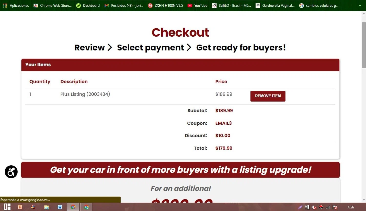 ClassicCars.com promo code screenshot showing code EMAIL3 applied at ClassicCars.com checkout page. Uploaded by SimplyCodes community member Patobel on Sep 14, 2025