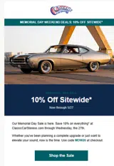 ClassicCarStereos.com coupon verification screenshot
