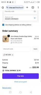 RC1050 coupon verification screenshot