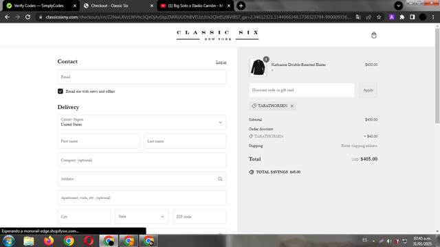 Classic Six checkout page showing Classic Six promo code box | Screenshot taken by SimplyCodes community member on Jan 31, 2025