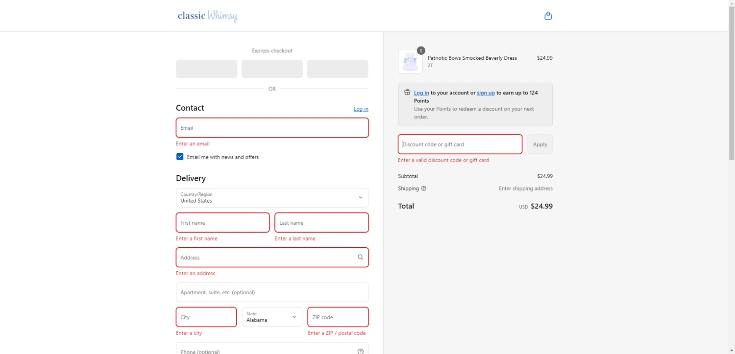 Classic Whimsy discount code screenshot showing code 30%OFFPATRIOTICCATEGORY applied at Classic Whimsy checkout page. Uploaded by SimplyCodes community member TreasureKnight4134 on Aug 24, 2025