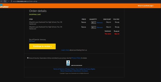 Classmates checkout page showing Classmates promo code box | Screenshot taken by SimplyCodes community member on Jun 25, 2025