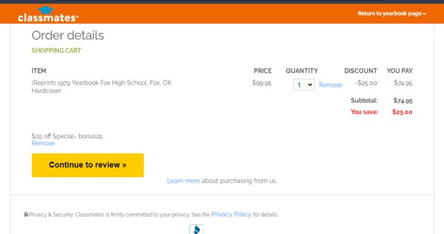 Classmates checkout page showing Classmates promo code box | Screenshot taken by SimplyCodes community member on Oct 8, 2024