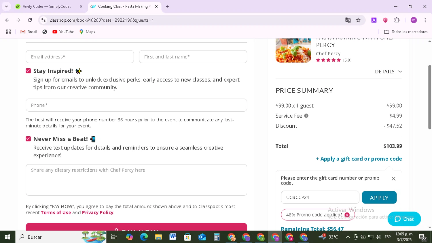 Classpop! promo code screenshot showing code UCBCCP24 applied at Classpop! checkout page. Uploaded by SimplyCodes community member BudgetMonarch8952 on Jul 3, 2025