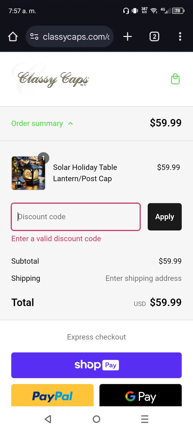 Classy Caps discount code screenshot showing code MULTIPRODUCTS applied at Classy Caps checkout page. Uploaded by SimplyCodes community member Son_Goku on Feb 7, 2025