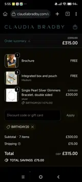 BIRTHDAY20 coupon verification screenshot
