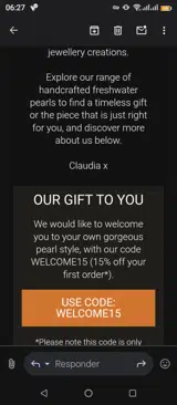Welcome15 coupon verification screenshot