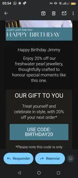 Birthday20 coupon verification screenshot