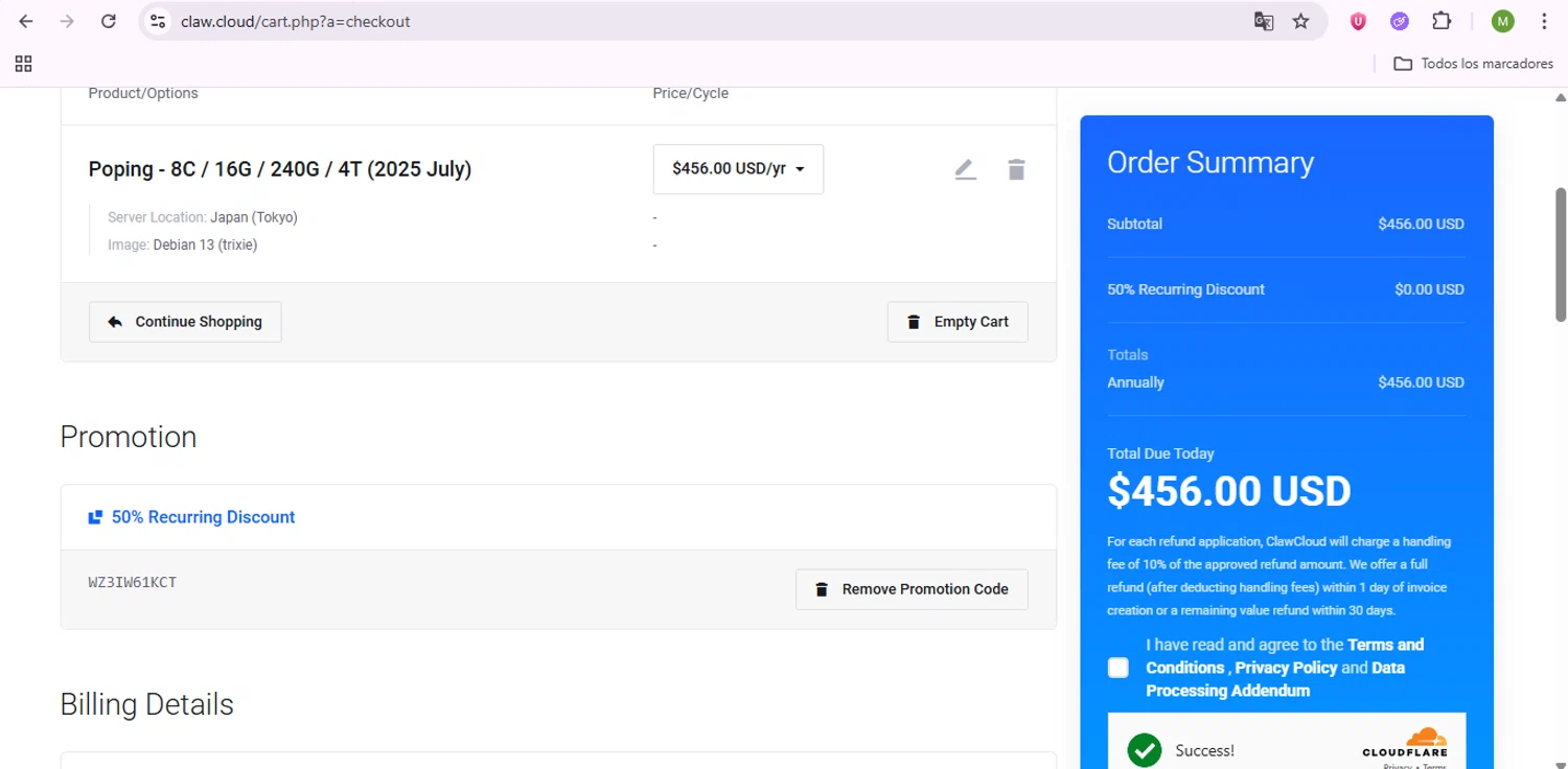 ClawCloud promo code screenshot showing code WZ3IW61KCT applied at ClawCloud checkout page. Uploaded by SimplyCodes community member SaleSentinel7319 on Sep 10, 2025