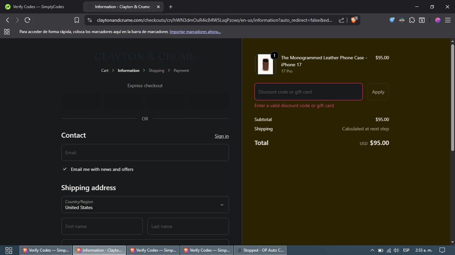 Clayton & Crume promo code screenshot showing code BETTERBELT applied at Clayton & Crume checkout page. Uploaded by SimplyCodes community member DazzLL on Oct 2, 2025