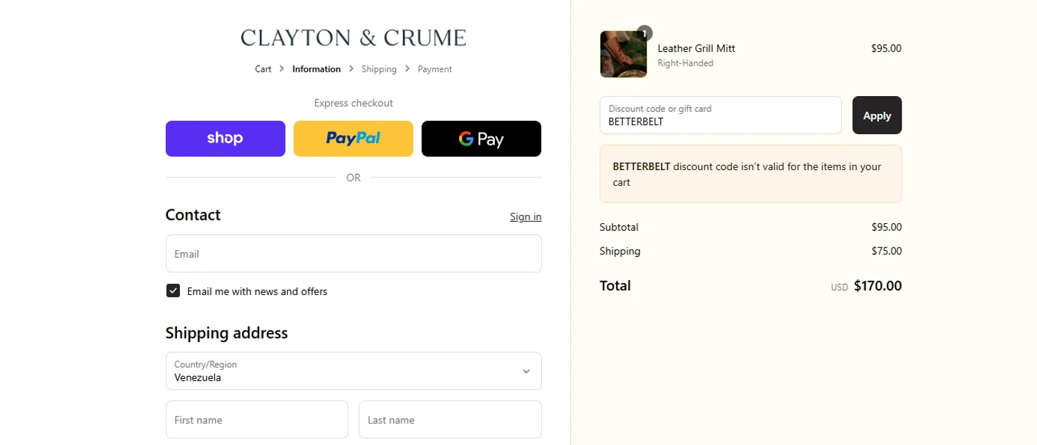 Clayton & Crume promo code screenshot showing code BETTERBELT applied at Clayton & Crume checkout page. Uploaded by SimplyCodes community member ashe1986 on Sep 9, 2025