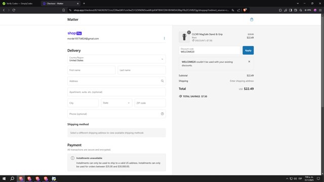 CLCKR checkout page showing CLCKR promo code box | Screenshot taken by SimplyCodes community member on Jan 31, 2025