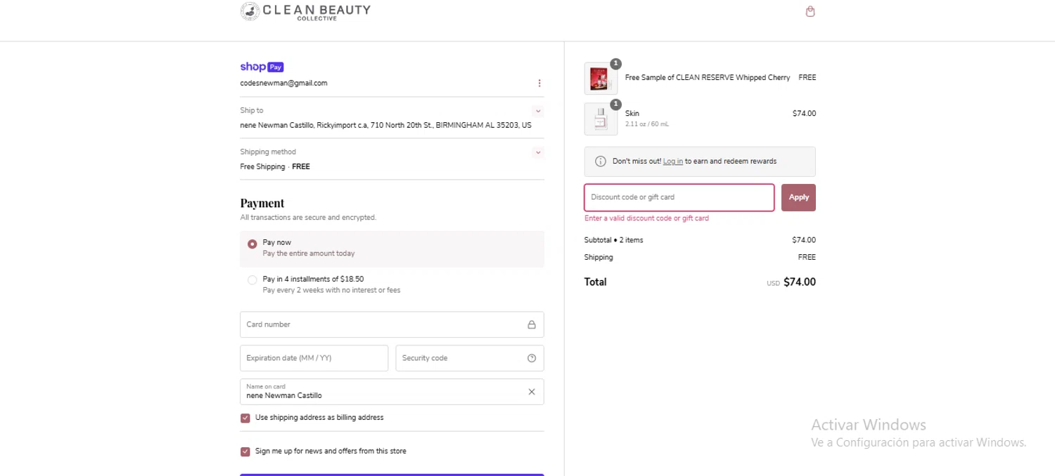 Clean Beauty promo code screenshot showing code WINTER25 applied at Clean Beauty checkout page. Uploaded by SimplyCodes community member larenacida on Jan 24, 2025