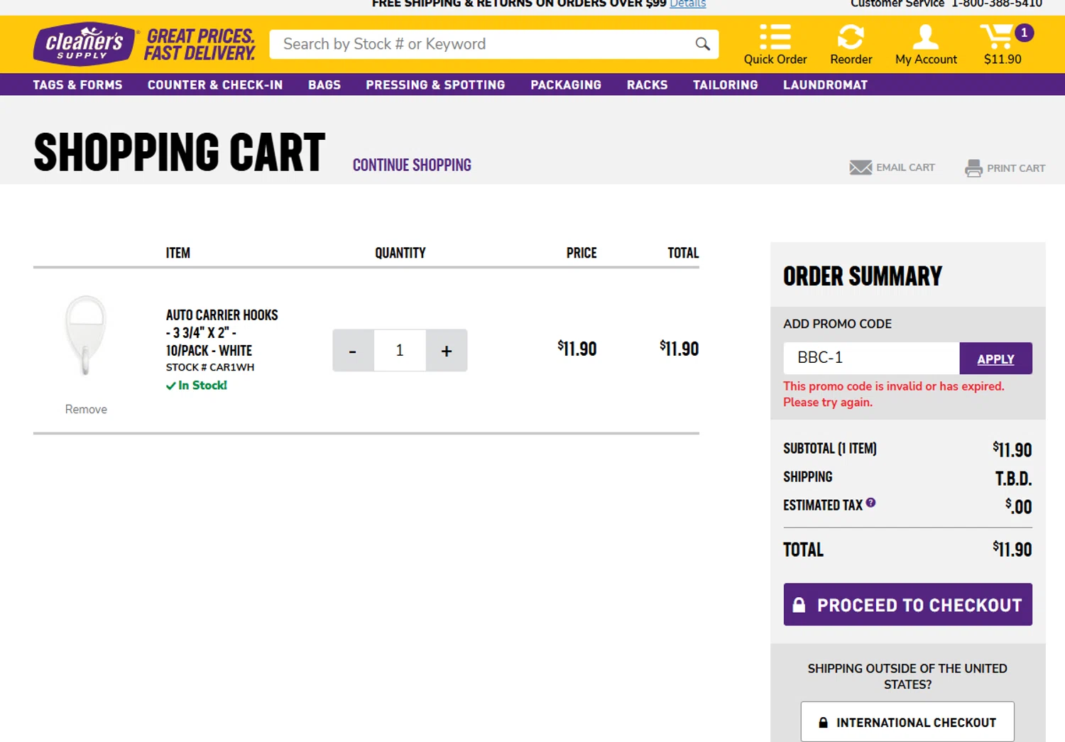 Cleaner's Supply promo code screenshot showing code BBC-1 applied at Cleaner's Supply checkout page. Uploaded by SimplyCodes community member Marboroooooooooooo on Mar 31, 2025