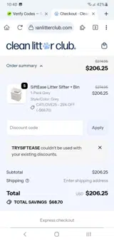 TRYSIFTEASE coupon verification screenshot
