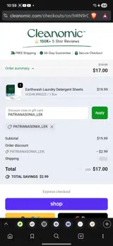 Cleanomic coupon verification screenshot