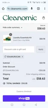 Cleanomic coupon verification screenshot