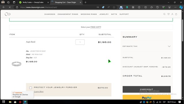 Clean Origin checkout page showing Clean Origin discount code box | Screenshot taken by SimplyCodes community member on Aug 1, 2024