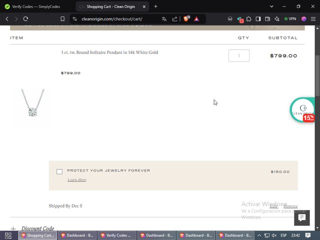Clean Origin checkout page showing Clean Origin discount code box | Screenshot taken by SimplyCodes community member on Dec 3, 2024